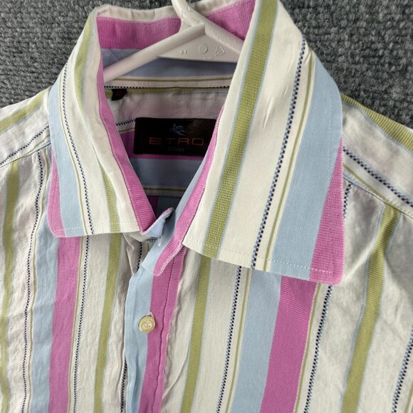 Etro Milano Italy Colorful Pink Green Bold Button Up Shirt Long Sleeve Size 40 - Picture 8 of 16